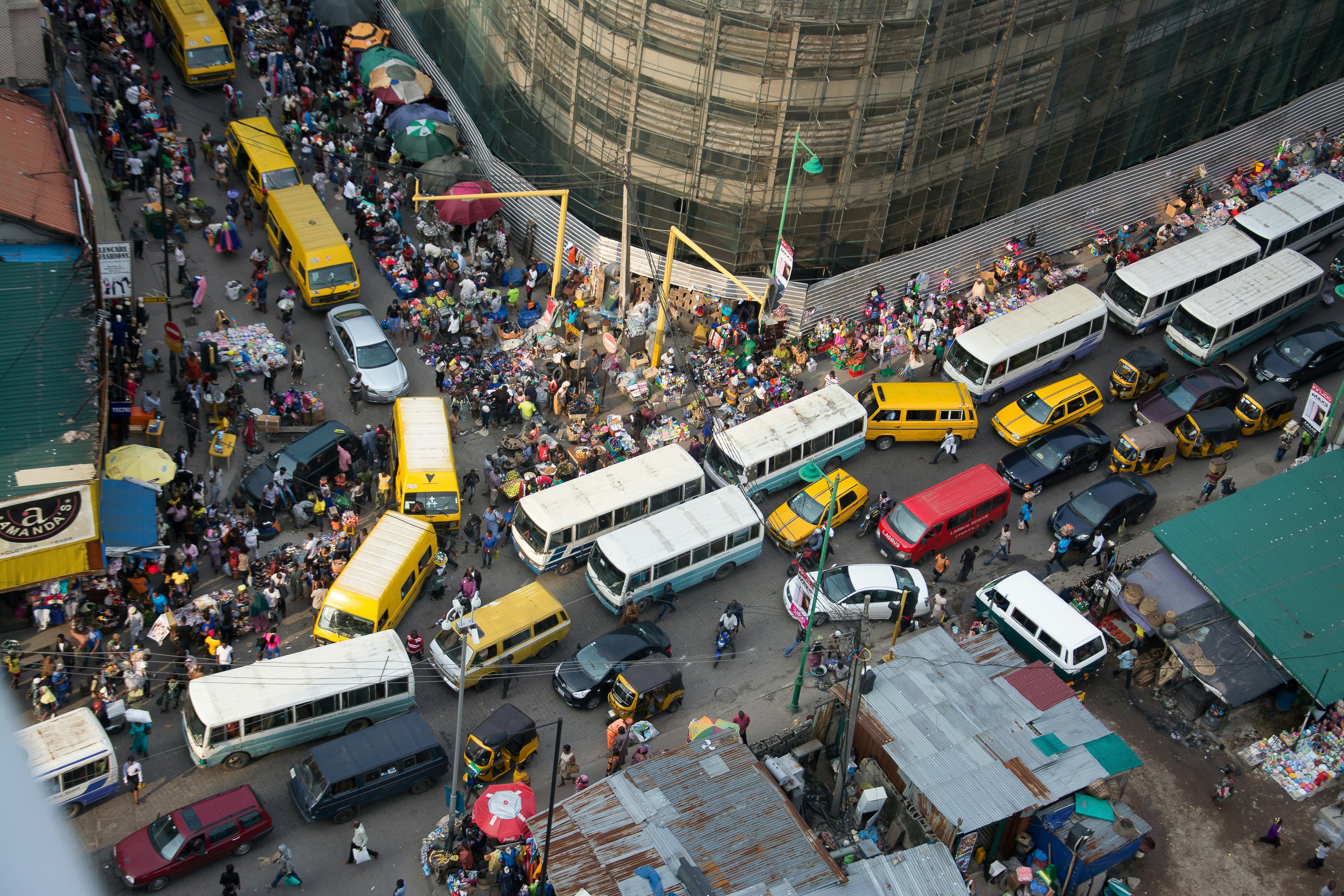Lagos commercial street aerial view